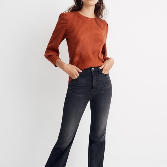 Madewell Tops - Madewell Brushed Rib Pleat-Sleeve orange peach Top, size XL